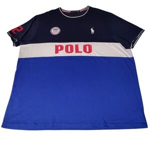 Polo Ralph Lauren Mens 3XLT USA Colorblock T-Shirt Navy Blue White Short Sleeve
